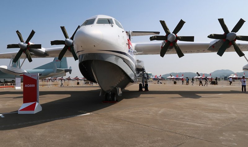 AVIC test flies AG600 amphibious aircraft over sea