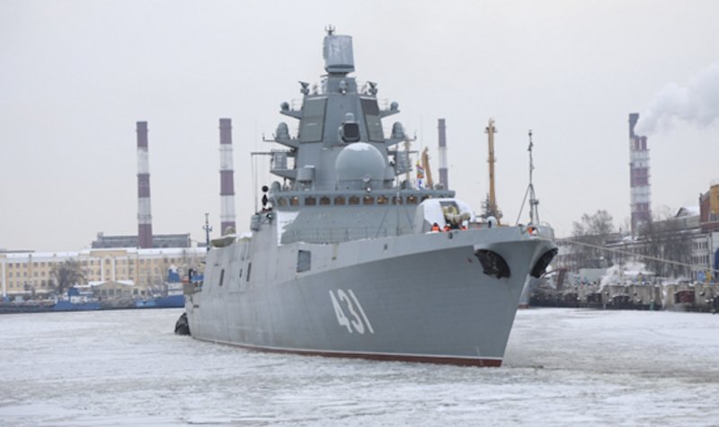 Russian Navy frigate in sea trials