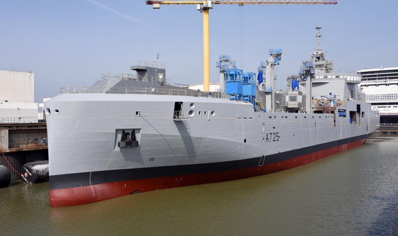 New French support ship Jacques Chevallier hits the water