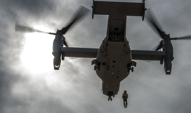 KC-10 tanker refuels CV-22 Osprey aircraft