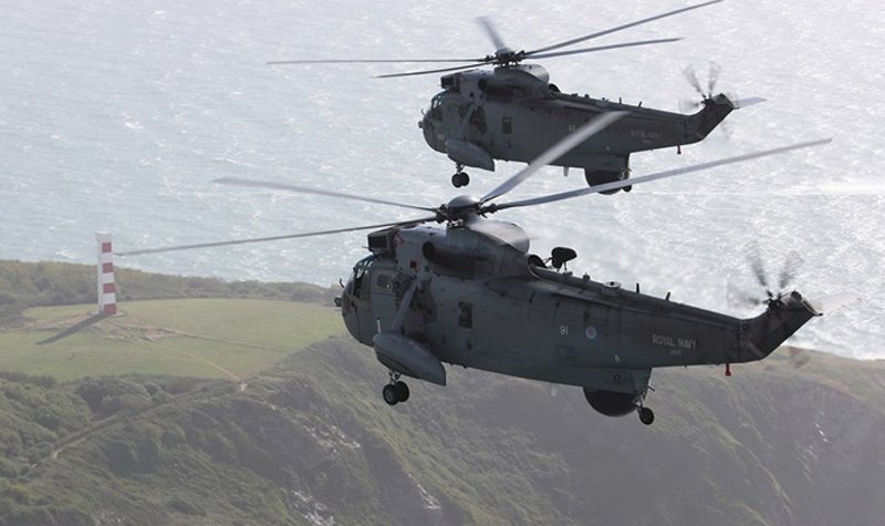 Sea King helicopters in final flypast