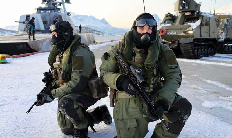 Royal Marines train alongside Norwegian stealth corvette