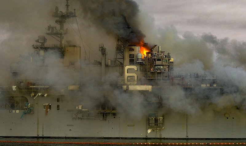 Burning hull of USS Bonhomme Richard leaves amphibious ready group capability gap