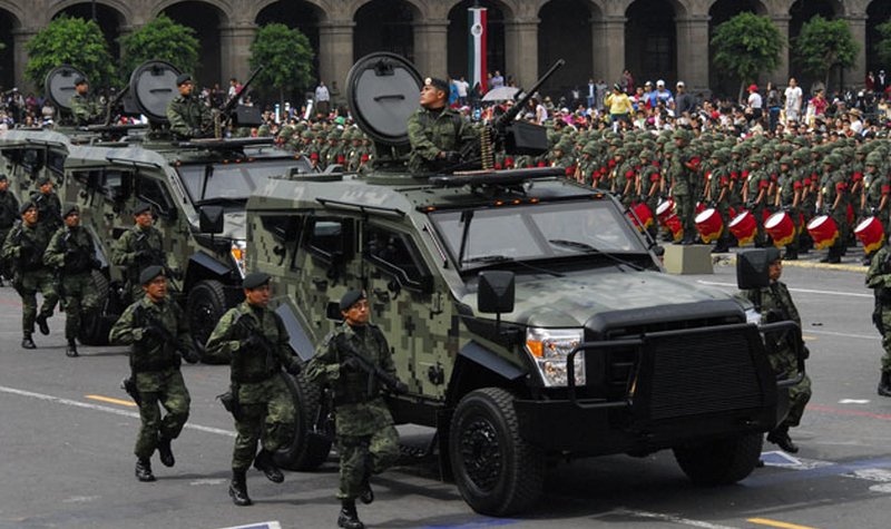 Mexican security and defence vehicles converge